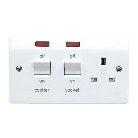 MK Electric K5041WHI Logic Plus 45A DP Surface Mounting Cooker Control Unit With 13A Switchsocket & Neons