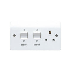 MK Electric K5061WHI Logic Plus 45A DP Flush Mounting Cooker Control Unit With 13A Switchsocket & Neons