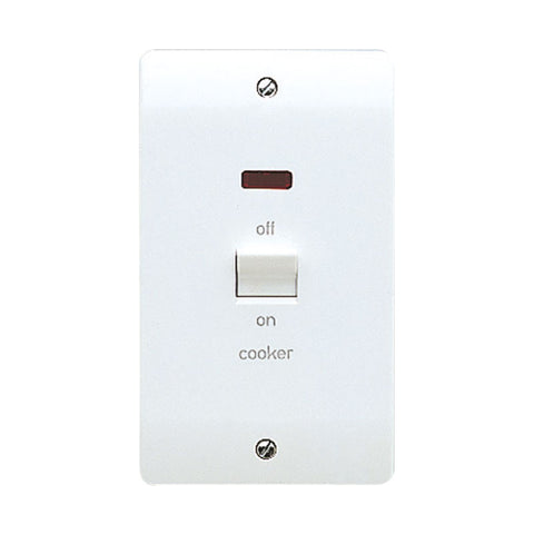 MK Electric K5215CKWHI Logic Plus 50A 2 Gang Vertical DP Switch With Neon Marked 'COOKER'