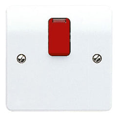 MK Electric K5423D1WHI Logic Plus 20A DP Switch With Neon, Red Rocker & Flex Outlet In Base