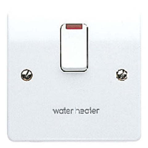 MK Electric K5423WHWHI Logic Plus 20A DP Switch With Neon, & Flex Outlet In Base Marked 'Water Heater'