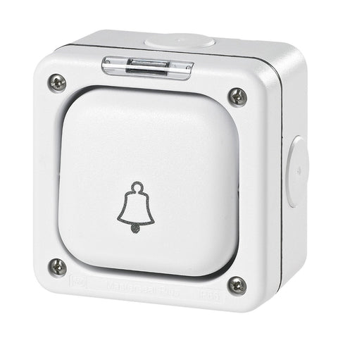 MK Masterseal Plus K56407WHI - IP66 10A 1 Gang Single Pole 2-way Switch Labeled "Bell" - White