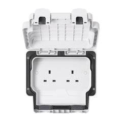 MK Masterseal Plus K56481WHI - IP66 13A 2 Gang Unswitched Socket - White