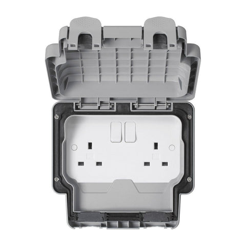 MK Masterseal Plus K56482GRY - IP66 13A 2 Gang Switched Socket - Grey
