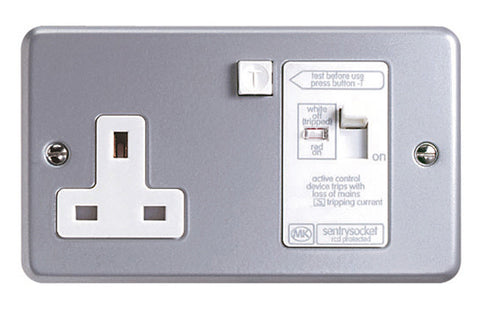 K6302ALM - 13A 1 Gang Double Pole 30ma Active RCD Socket Outlet - Metallic