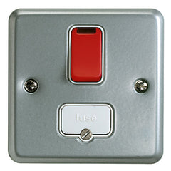 K962D6ALM - 13A Double Pole Switched Connection Unit with Neon + Red Rocker - Metallic