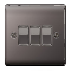 BG  Nexus Metal - NBN43 -  Black Nickel 10AX Plate Switch 3 Gang, 2 Way