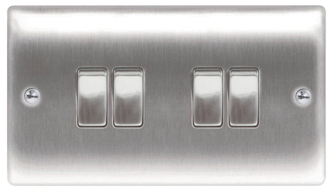 BG  Nexus Metal - NBS44 -  Brushed Steel 10AX Plate Switch 4 Gang, 2 Way