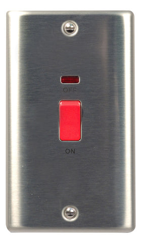 BG  Nexus Metal - NBS72 -  Brushed Steel 45A DP Switch With Neon, Double Plate