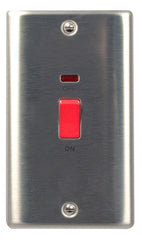 BG  Nexus Metal - NBS72 -  Brushed Steel 45A DP Switch With Neon, Double Plate