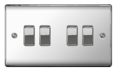 BG  Nexus Metal - NPC44 -  Chrome 10AX Plate Switch 4 Gang, 2 Way