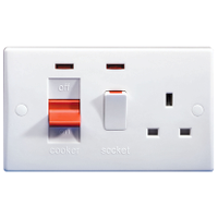 GU4001 Ultimate white moulded 45A cooker control unit + 13A switched socket +neon
