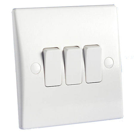 GU1032 Ultimate white moulded 3 gang 2 way 16AX plate switch