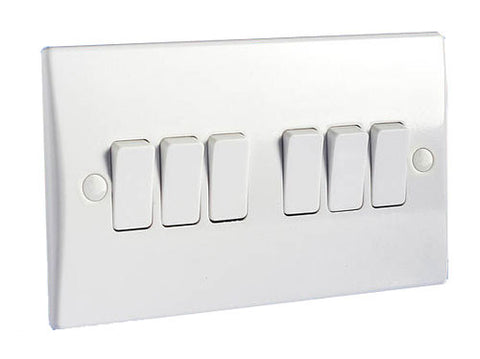 GU1062 Ultimate white moulded 6 gang 2 way 16AX plate switch